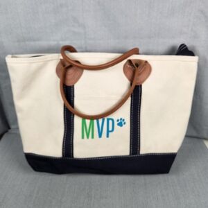 Natural Canvas Tote Rhombus By Stitchman With MVP And Dog Paw Print Zip Close
